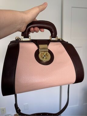 Davina Firenze Italian Leather Doctor Bag Pink Brown Satchel  Made Italy 🇮🇹